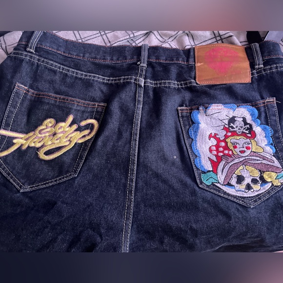 Rare ed Hardy jeans they from 2006 and dis shi got a pirate on da leg they fire - Picture 1 of 3